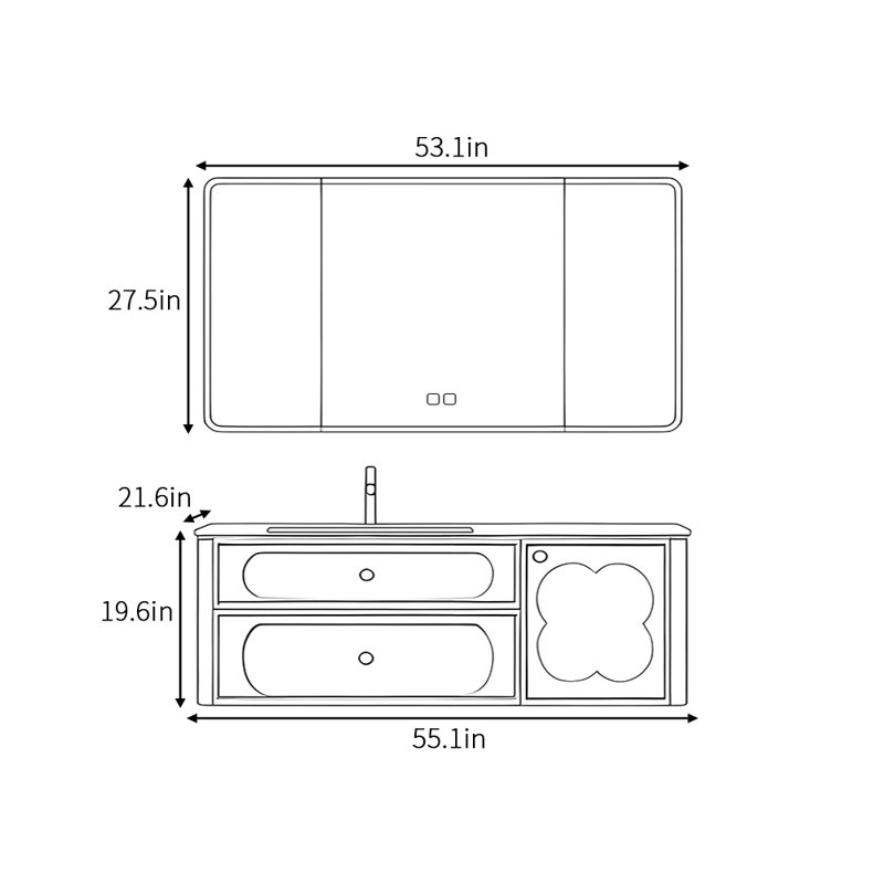 French minimalist cream-style bathroom cabinet, 55"