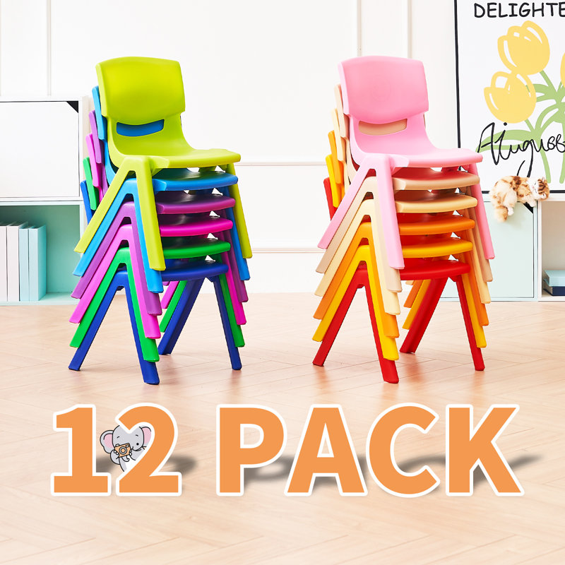 12Pcs Stackable School Chairs, Colorful Kids Plastic Chair for Toddlers, Dark Colors, 12