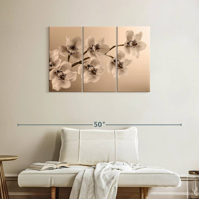Branche de Harnek d'orchidées sépia, H 24 po x l 38 po