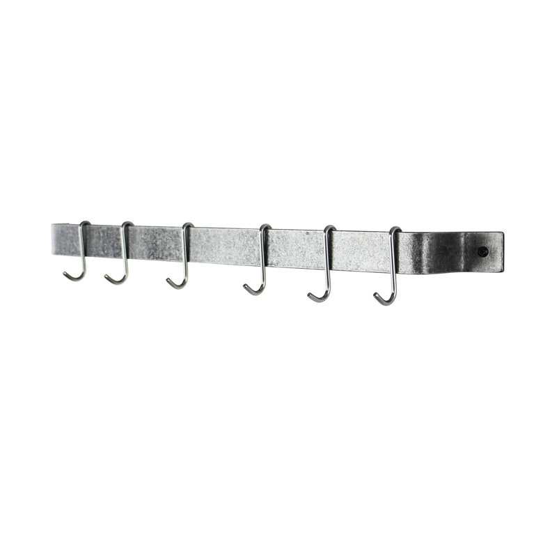 Handcrafted Easy Wall Mounted Pot Rack, 3" H x 24" W x 3" D, Hammered Steel