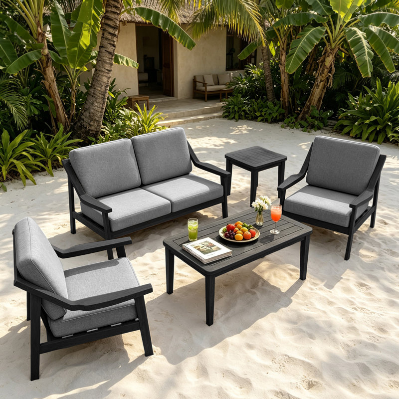 Ensemble de conversation d'extérieur 5 pièces Marlo, parfait pour recevoir avec les tables incluses, Gris, Noir