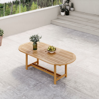 Alyisa Oval Eucalyptus Extendable Outdoor Dining Table With Umbrella Hole , 71'' in. W 43'' in. D