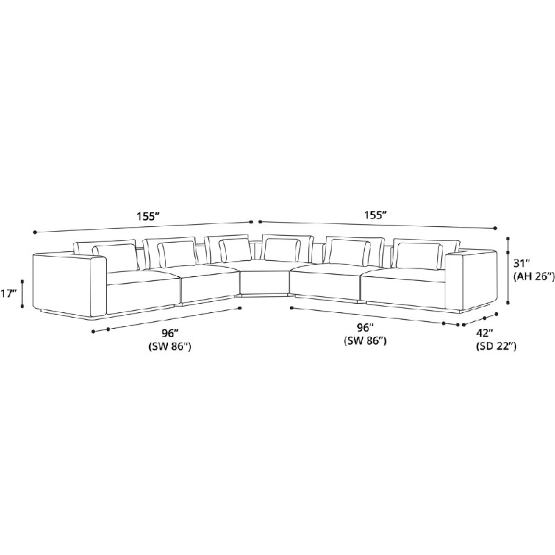 155" Wide Reversible Modular Sofa & Chaise