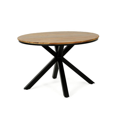 Outdoor Dining Table, Teak Acacia Wood Tabletop and Black Metal Leg
