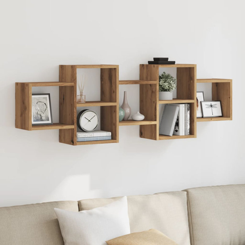 17 Stories Wall Shelf Engineered Wood, Artisan Oak, 42cm H x 129cm W x 18cm