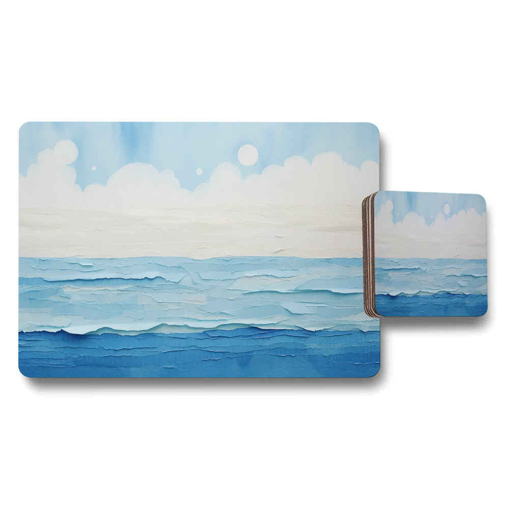 Ocean Waves Placemat and Coaster Set with Seascape Artwork