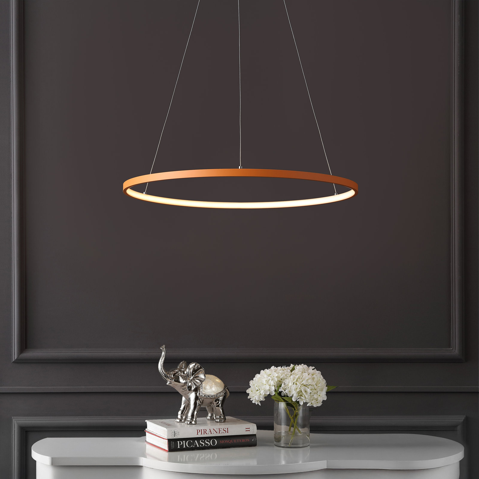 Odin Single Light Dimmable LED Pendant, 0.75" H x 23.75" W x 23.75" D, Orange