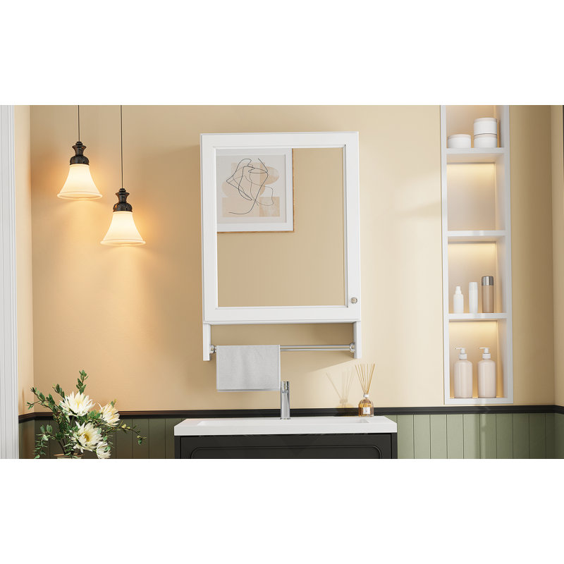 Armoire de salle de bain à miroir, armoire murale avec tablette réglable, porte à fermeture en douceur