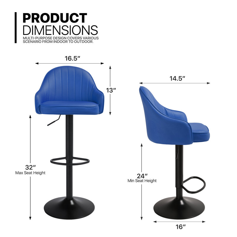 Tabouret de bar rotatif à hauteur ajustable Audre (ensemble de 4), Bleu