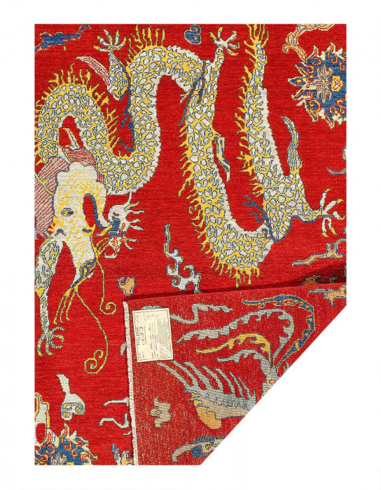 Tapis unique en laine 4 pi x 6 pi Delacruz - rouge, bleu, jaune