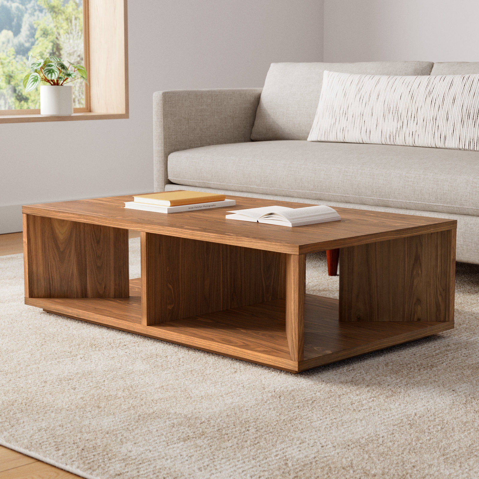 Low Space Solid Wood Single Coffee Table, Walnut