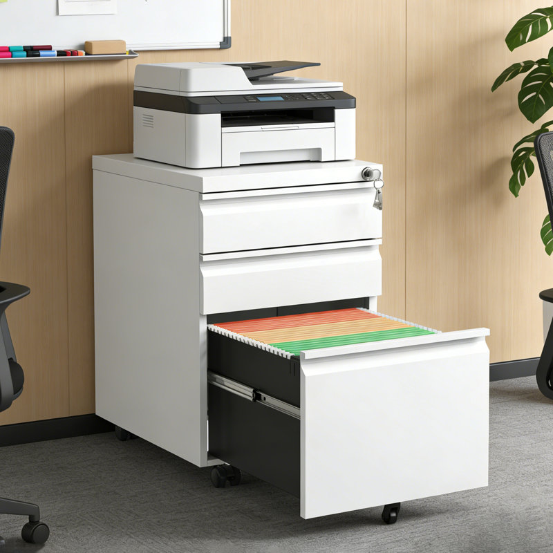 Cabinets de classement en métal à 3 tiroirs avec serrure pour bureau à domicile l 14,6 po Mak Peace , Blanc
