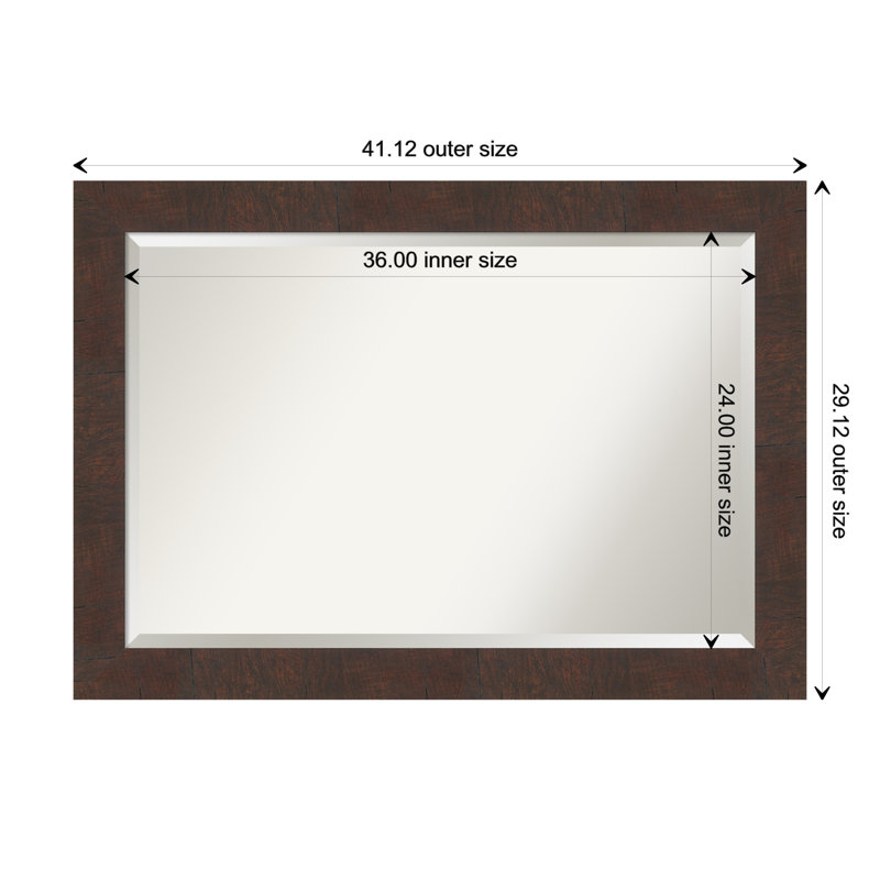 Woodgrain Walnut Brown Rectangular Bathroom Vanity Mirror with Silver Accents