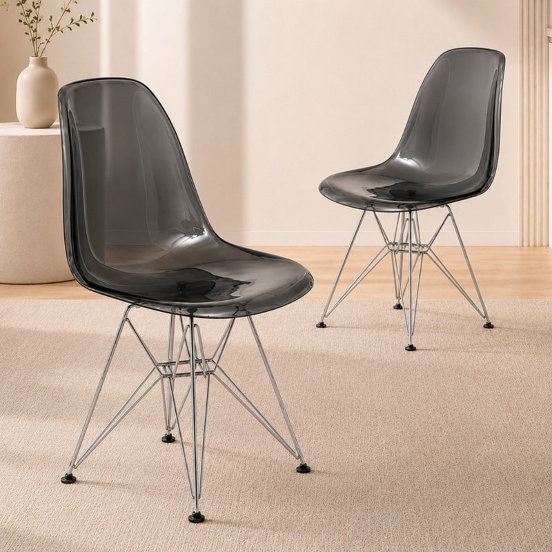 Chaise de salle à manger Northfleet, Ensemble de 2, Chrome chrome, Noir transparent