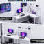 Bureau d'ordinateur, bureau de jeu en L avec prises de courant et lumières DEL-244013674