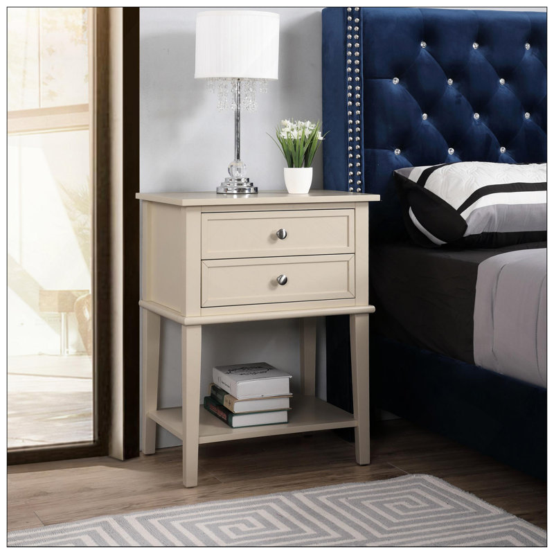 Élégante table de chevet champagne argentée, Beige