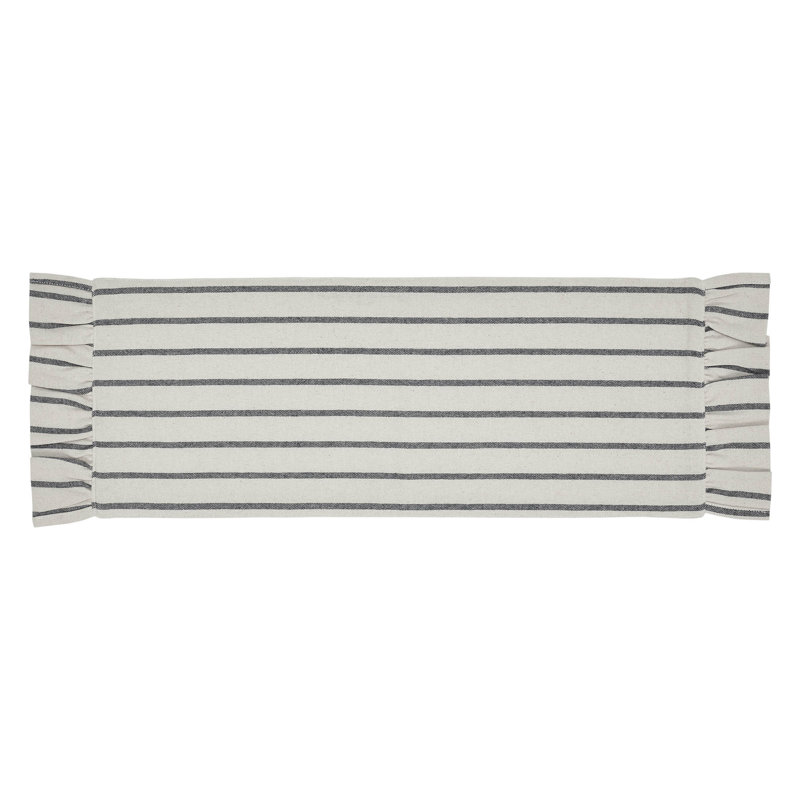 Navy and Creme Cotton Ticking Stripe Ruffled Runner 8x24