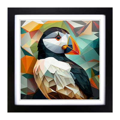 Puffin Cubism - Single Picture Frame Print on Wood