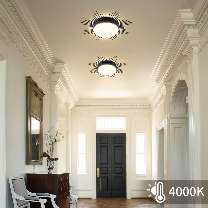 Modern 23.62" Dimmable LED Linear / Sputnik Flush Mount Lighting, Matte Black