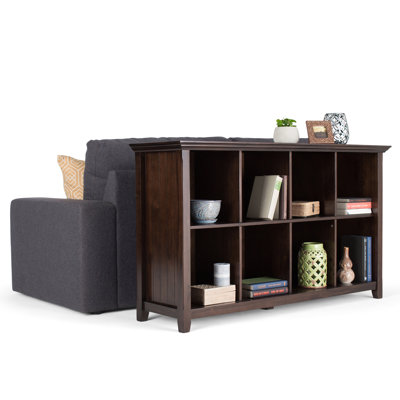 Acadian 57"W Solid Wood Transitional 8-Cube Storage Sofa Table with Grooved Side Panels and Tapered Legs