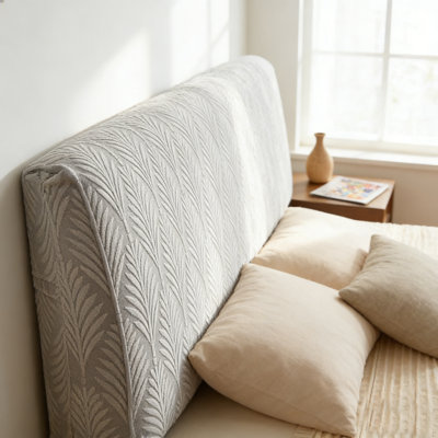Stretch Headboard Slipcover for Queen & Cal King Bed - Jacquard Fabric Dust-Proof Protector | Snug Fit & Easy Install | Decorative Headboard Cover for Bedroom Upgrade