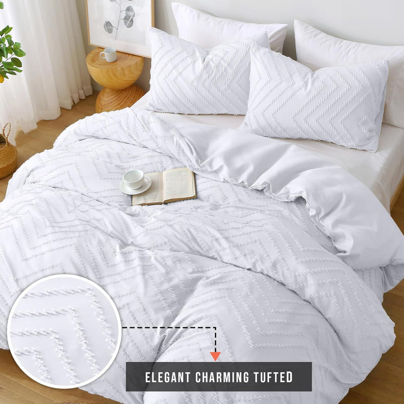 Microfiber Chequered Duvet Cover Set, Double, White