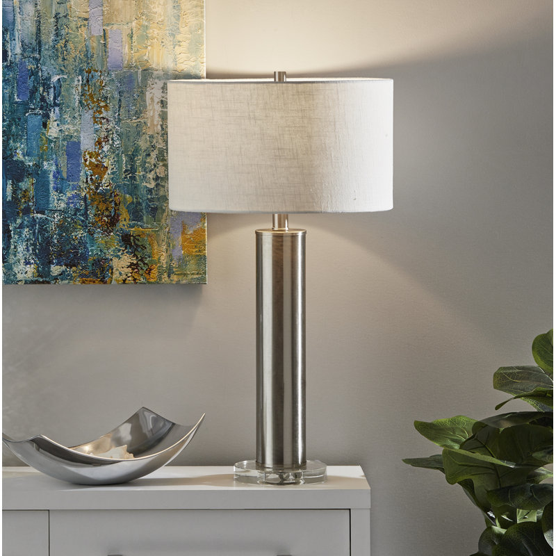 Kluge Metal Table Lamp, Brushed Steel, White