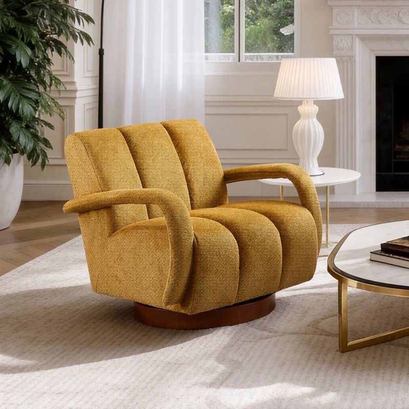 Swivel Upholstered Accent Armchair, Yellow