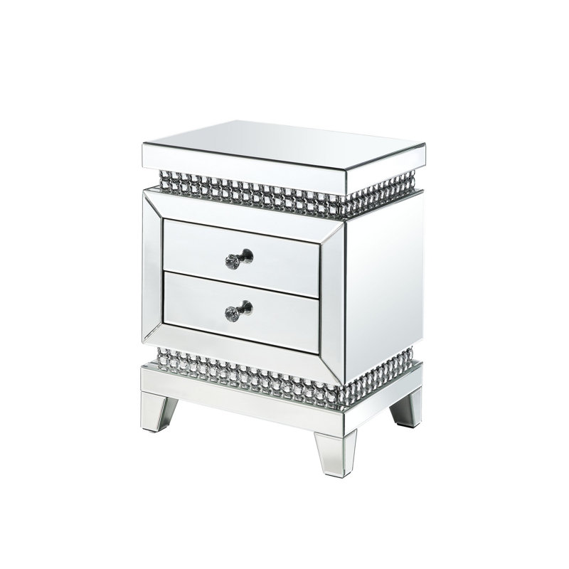 Lotus 2-Drawer Rectangular Nightstand in Mirrored