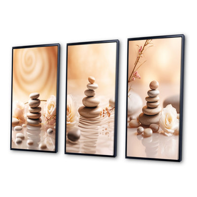 Zen Stones Wall Art, 3-Piece Spiritual Set - Spa Serenity Zen Stones Delicate Balance Cairn