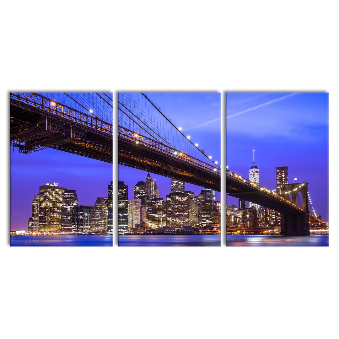 3-tlg. Leinwandbilder-Set New York Brooklyn Bridge Title