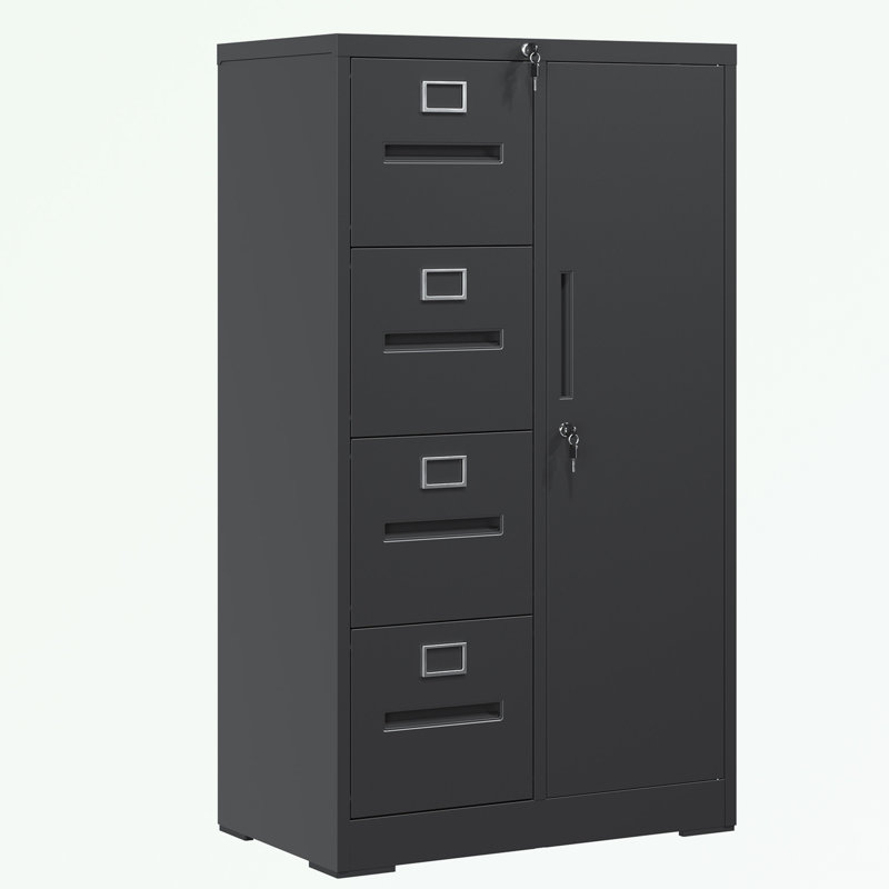 metal frame File Cabinet with 2 Drawers and 1 door, Black