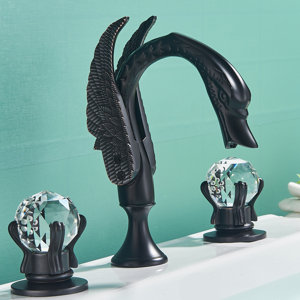 Waterfall Swan Spout Bathroom Sink Faucet 3 Holes 2 Crystal Handwheel Handles Widespread Mixer Tap