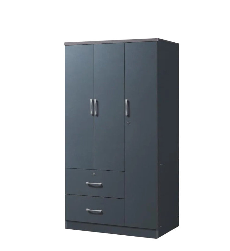 Garde-robe 3 portes / 2 tiroirs, Gris