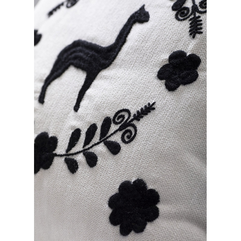 Llama Hand Embroidered Decorative Throw Pillows by Andean, In Stock, White/Black