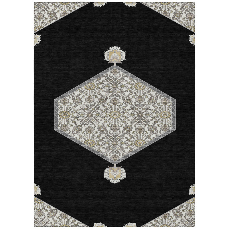 Riven Black Washable Indoor-Outdoor Rug - , 9' x 12'