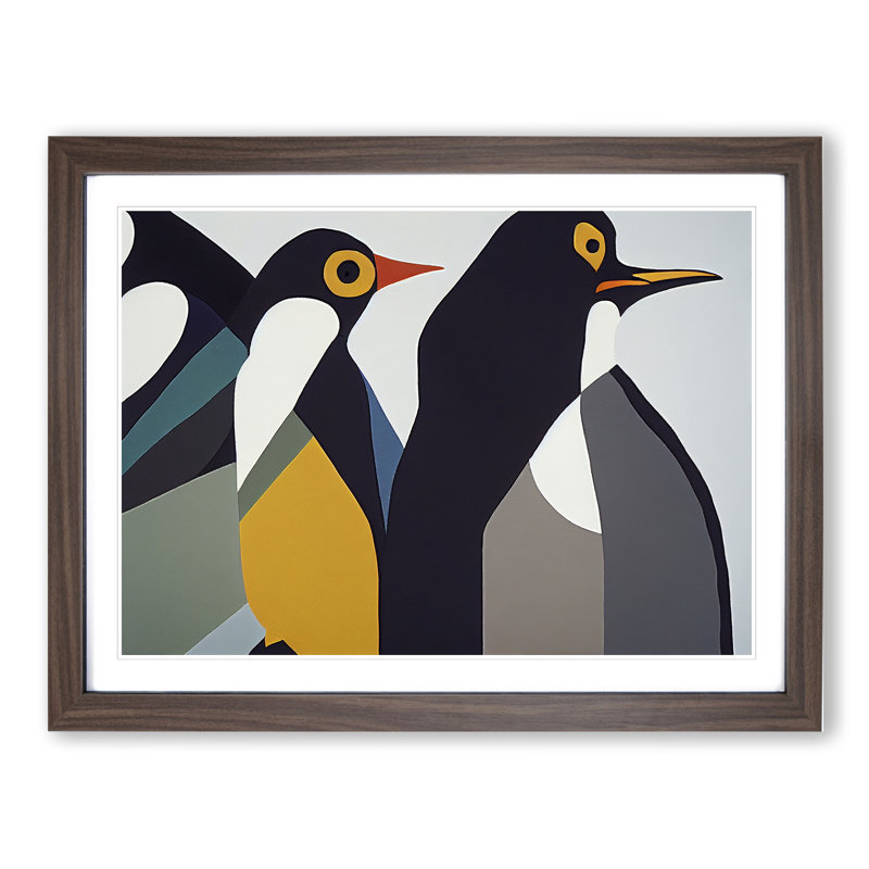 XH1022-6878X Penguins - Single Picture Frame Print, 46cm H x 64cm W x 2cm D, Walnut Framed