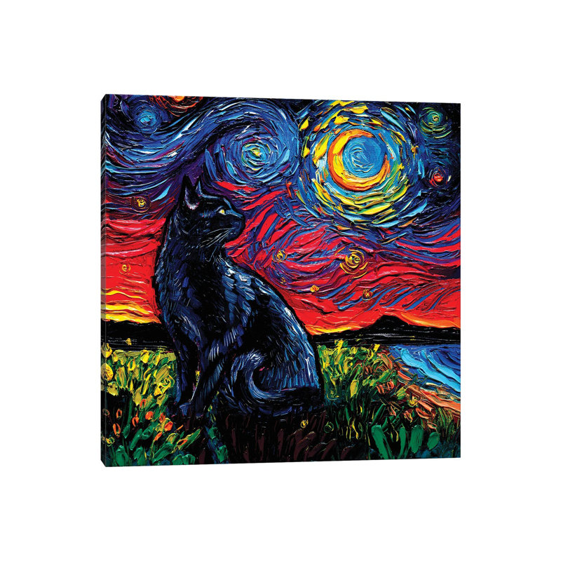Black Cat Night II by Aja Trier - Wrapped Canvas Painting, 30.48 cm H x 30.48 cm W
