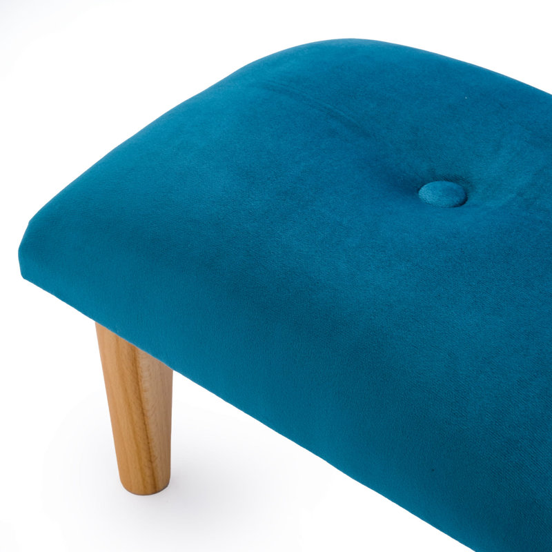 Cowles 38cm Wide Velvet Tufted Square Footstool Ottoman, Blue, Natural wood