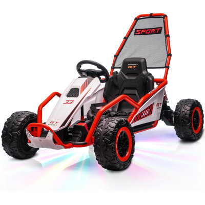 Kart à la dérive 24 V avec deux moteurs de 200 W, kart électrique avec roues durables et cadre en métal, jouet avec fonction musicale et lumières DEL pour enfants de 3 à 8 ans