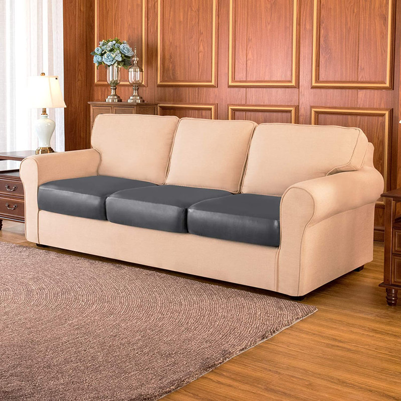 Housse pour canapé à coussins carrés/rectangulaires, Cuir véritable gris clair