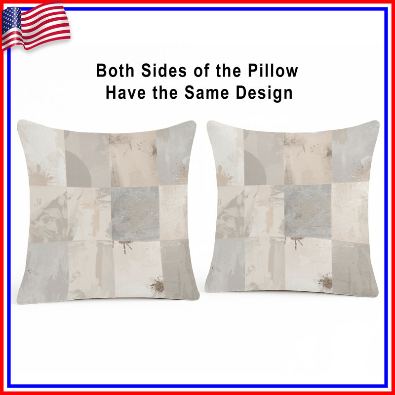 Abstract Beige Gray Blocks Double Sided Throw Pillows, 26 x 26 inches