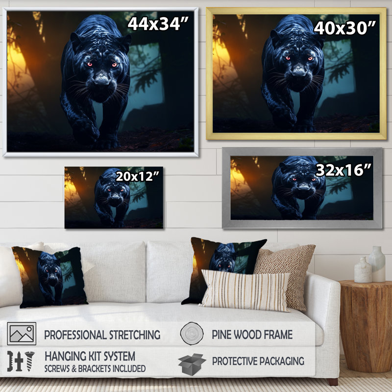 «Black Panther Gaze» sur toile, H 16 po x l 32 po x P 1 po, Cadre flottant brun