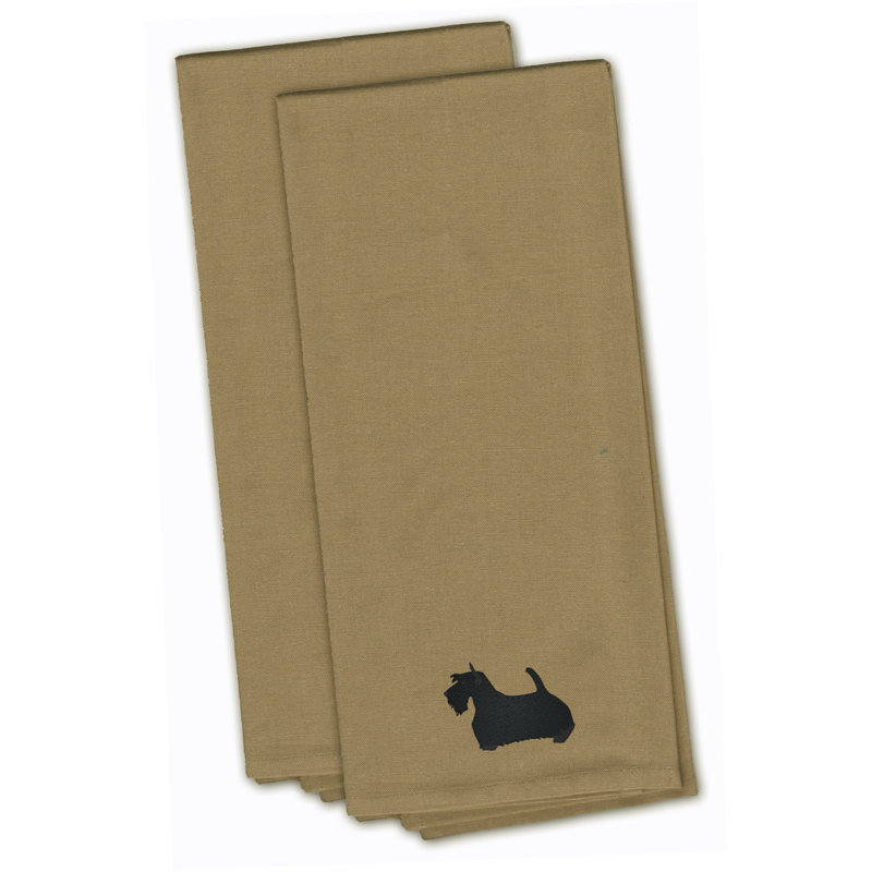 Serviette de cuisine brodée en gaélique terrier, Brun clair, H 28 po x l 19 po x P 0,1 po