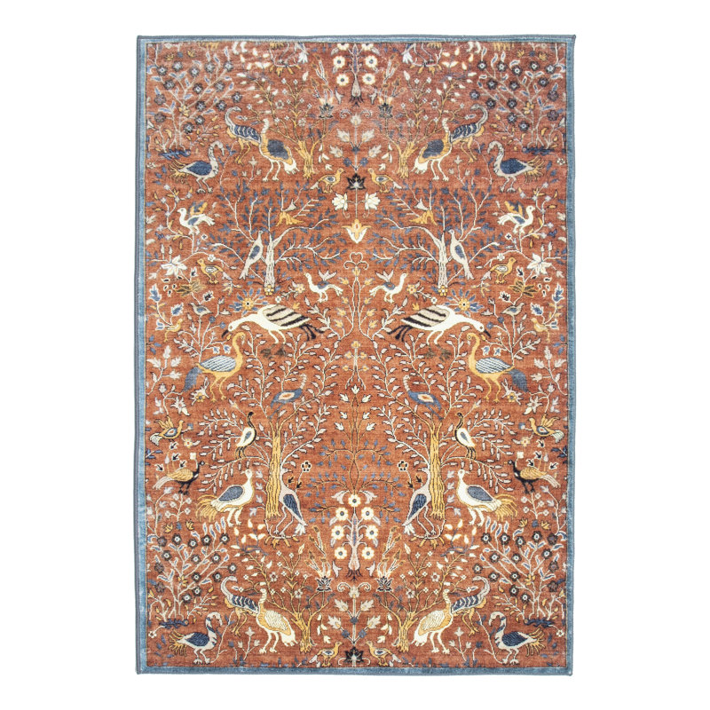 Burnt-Orange Birds Premium 1/4" Pile Ultra Soft Non-Slip Padded Backing Rug, Rectangle 4' x 6'