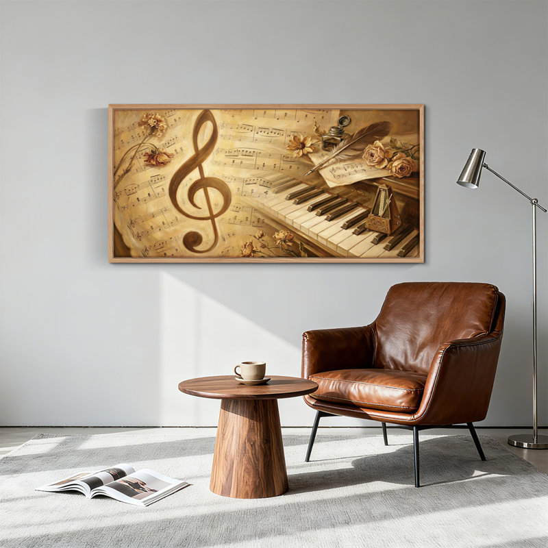 Tableau encadré sur toile avec notes de musique, 1 pièce, 122 x 61 cm, 48 x 24 pouces