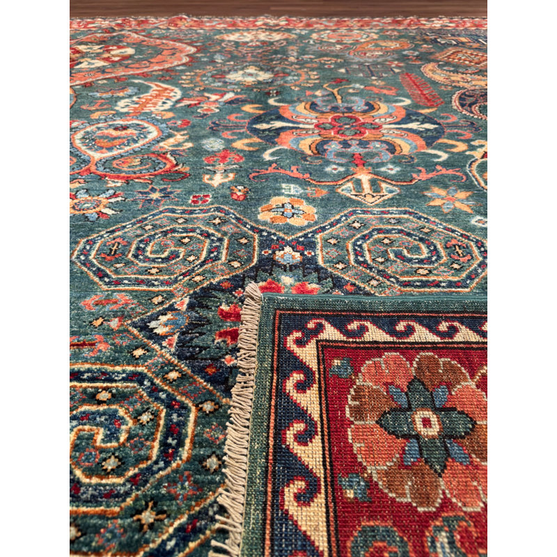 Tapis vert en laine et coton noué à la main Original Original