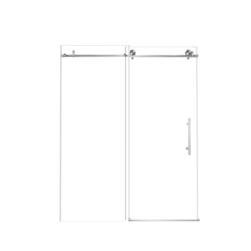 Frameless shower door 44-48 "W x 76" H, 1/4 "(6 mm) Clear Tempered Glass, Explosion Proof Film, Stainless Steel Handle,Brushed Nickel
