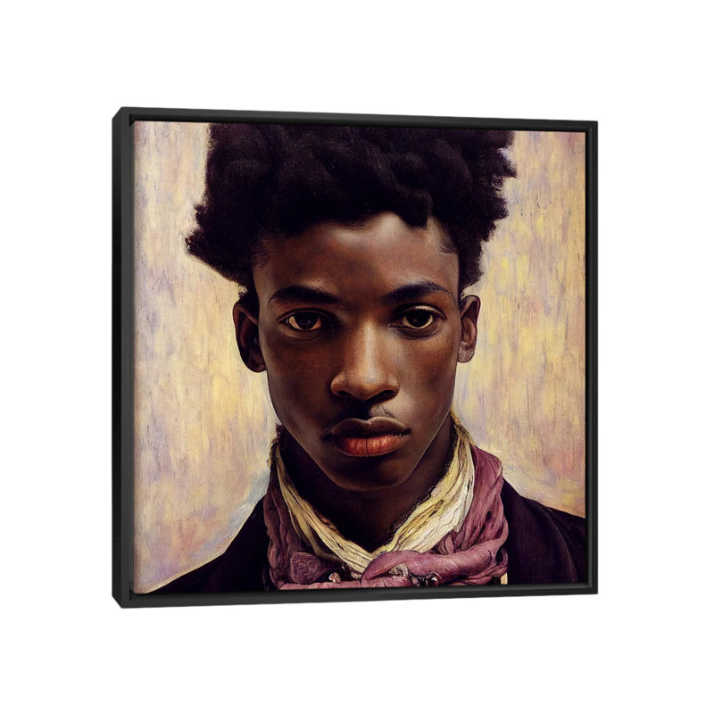 Young Poet, 2023, Black Floater Framed Canvas, No Mat, 18" H x 18" W x 1.5" D