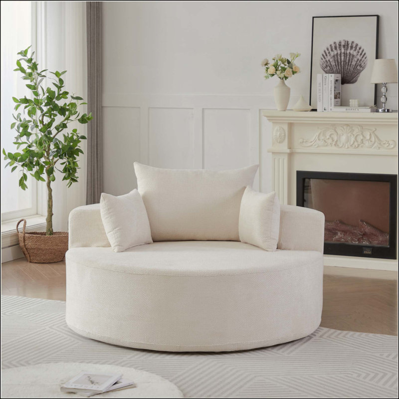 Boneless Sponge Single Sofa,fluffy Modern Sleeper Chair, Beige Chenille, 35" H x 55" W x 55" D Duplicate